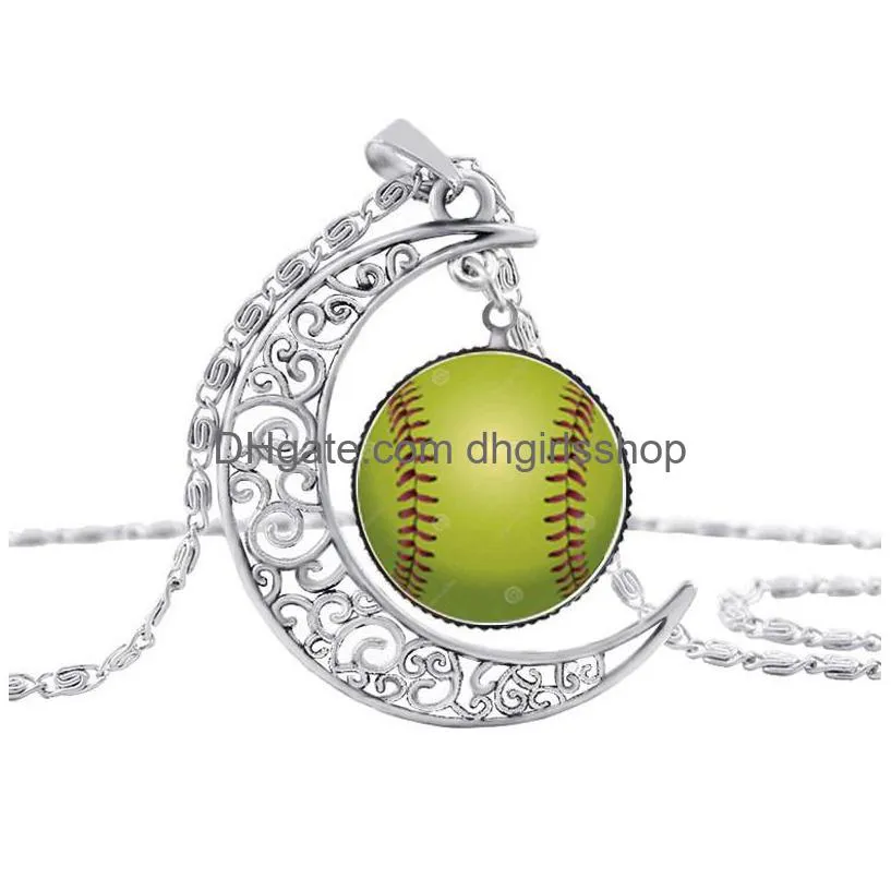 moon gem necklaces creative basketball baseball football sports pendant necklace fashion accessories