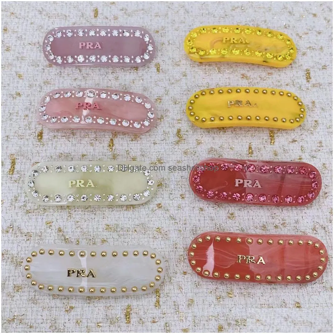 p brand letters designer hair clip barrettes luxury shining diamond acrylic classic hair pins for girls women party jewelry gift