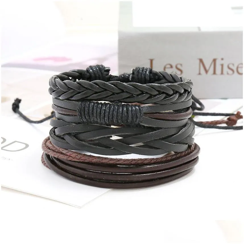 multi layer braided leather bracelet wristband cuff women men adjustable wrap stacking bracelets set fashion jewelry will and sandy