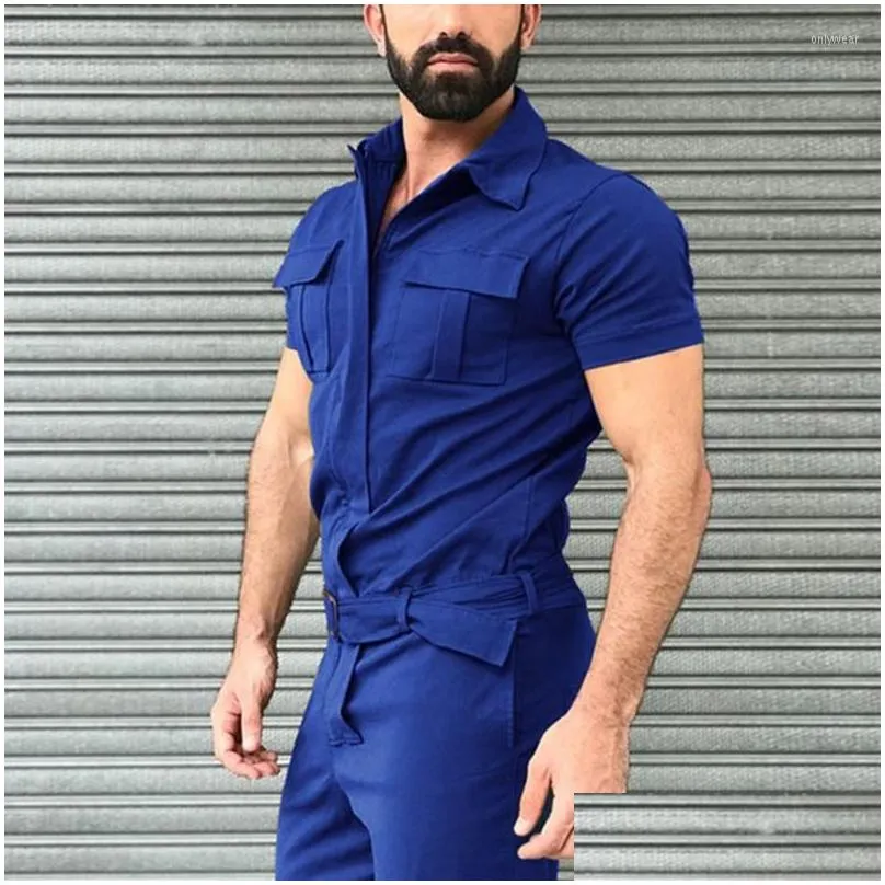 mens pants 2023 mens overalls casual streetwear pocket solid color short sleeve trousers jumpsuit fashion leisure basic work