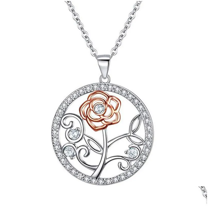 hollow crystal flower rose pendant necklace women diamond necklaces pendants wedding gift fashion jewelry will and sandy