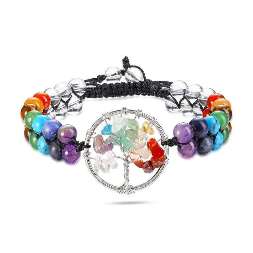 6mm amethyst howlite double layer 7 chakra healing yoga stone bracelet gravel tree of life crystal bracelet for women