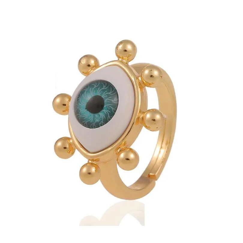 fashion gold evil blue eye band rings adjustable simple style tail ring copper jewelry ring gift for men women