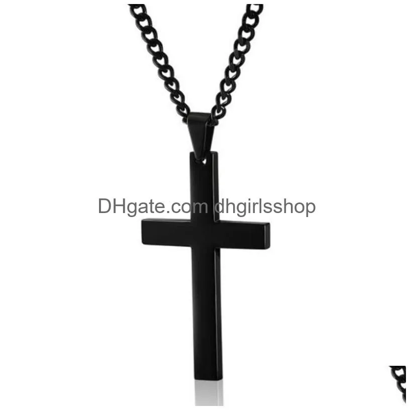 stainless steel cross pendant necklaces men religion faith crucifix charm decoration chain for women jewelry gift