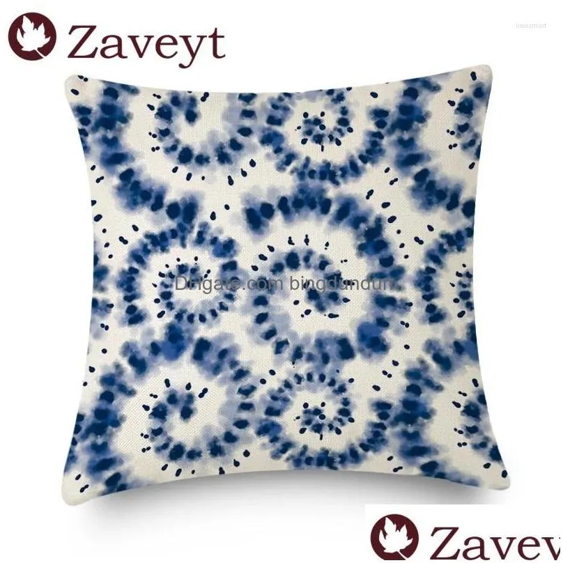 pillow blue pattern cover shiribo print pillowcase for square linen chair living room sofa decoration 45x45cm