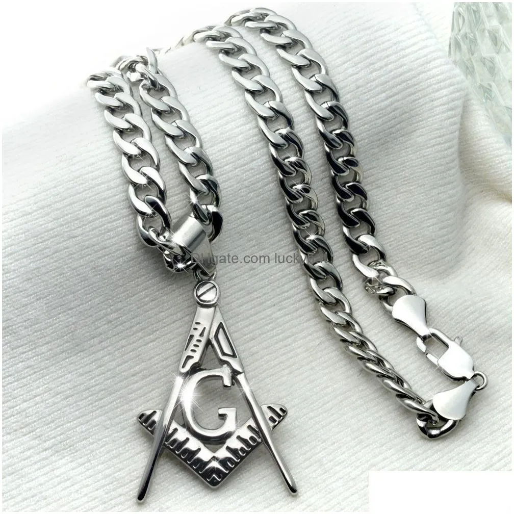 pendant necklaces silver tone masonry masonic mason stainless steel chain necklace 230307