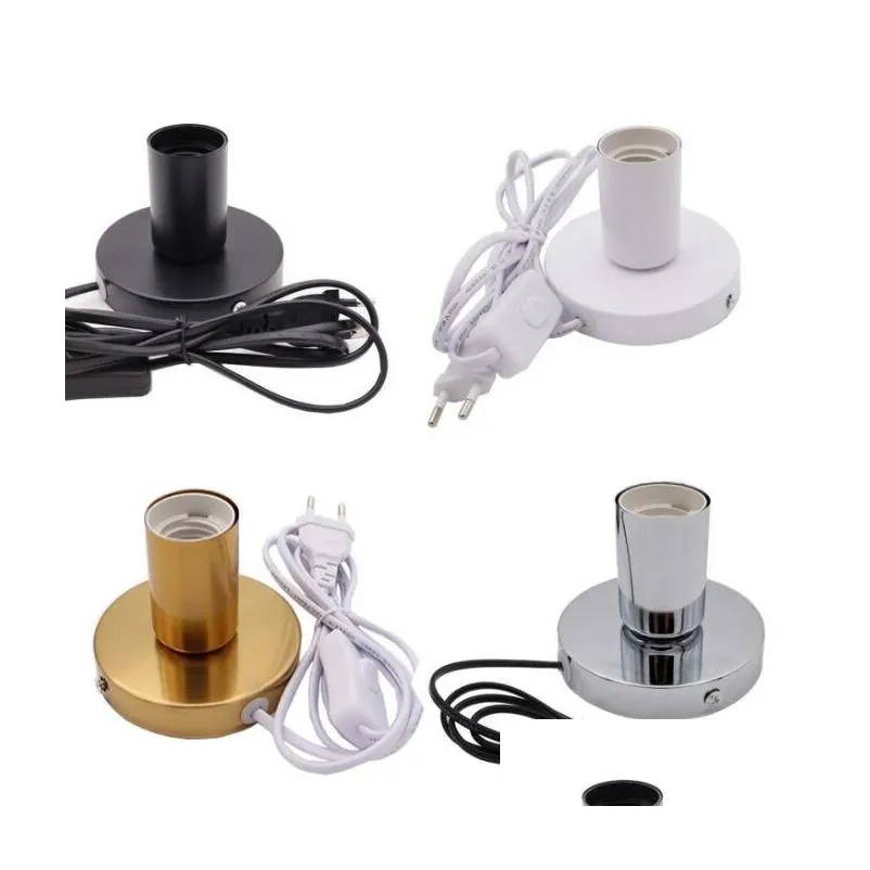 polished metal desktop lamp base 180cm cord e27 e26 base holder with onoff switch eu us plug in screw for table
