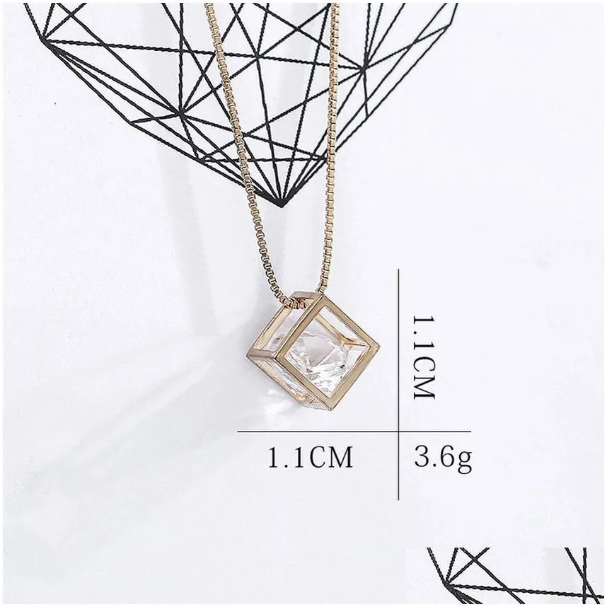box pendant necklace silver gold chains women diamond cube necklaces birthday wedding fashion jewelry gift will and sandy