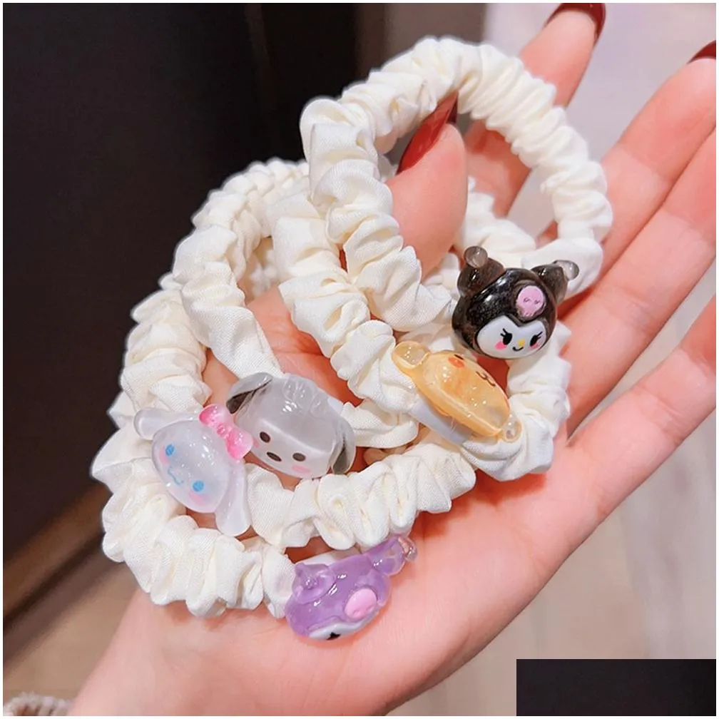 jelly clear children hair accessories kids cute kuromi elastic hair bands rubber band rope headwear girls headdress 2303