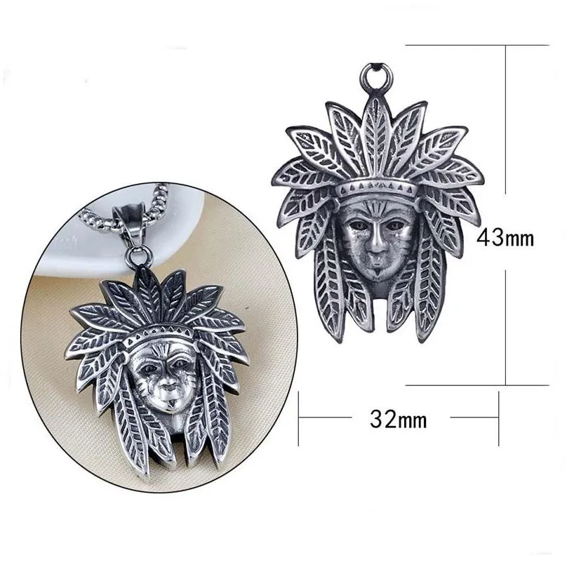 ethnic indian head portrait pendant necklace ancient silver stainless steel necklaces for women men hiphop fine fashion jewelry