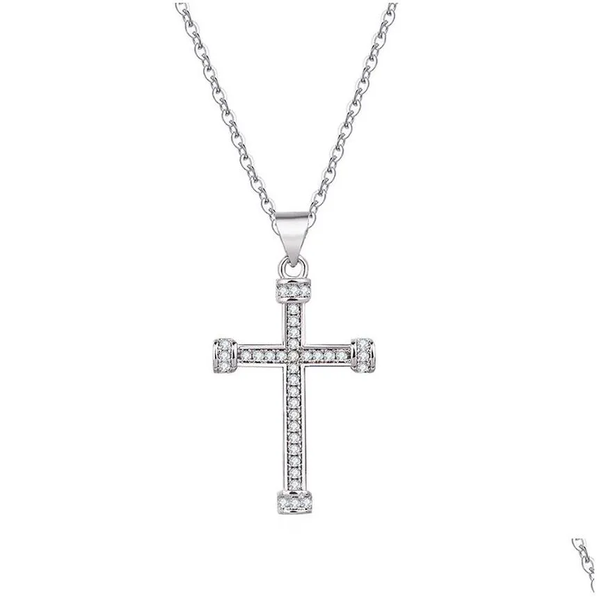 24k gold diamond jesus cross necklace pendant crystal row necklaces chains for women men fashion jewelry will and sandy