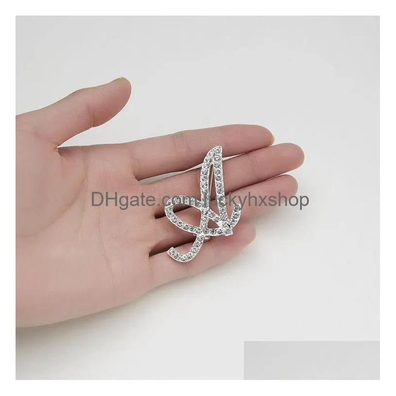 letter brooch pins initial rhinestone brooch for women crafts silvery a-z