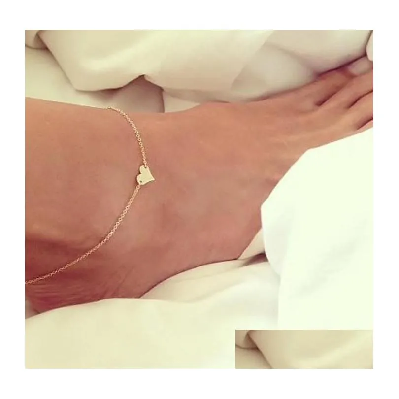 silver gold tiny heart anklets simple dainty beach foot sandal jewelry for women