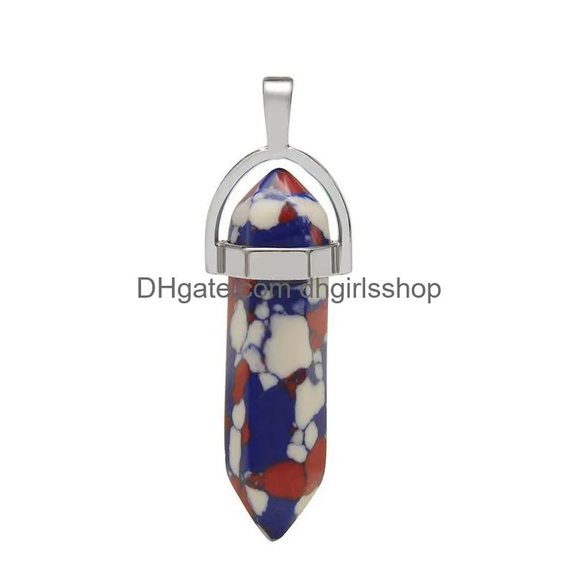 natural crystal stone pendant necklace hand carved creative hexagonal column gemstone necklaces fashion accessory with chain