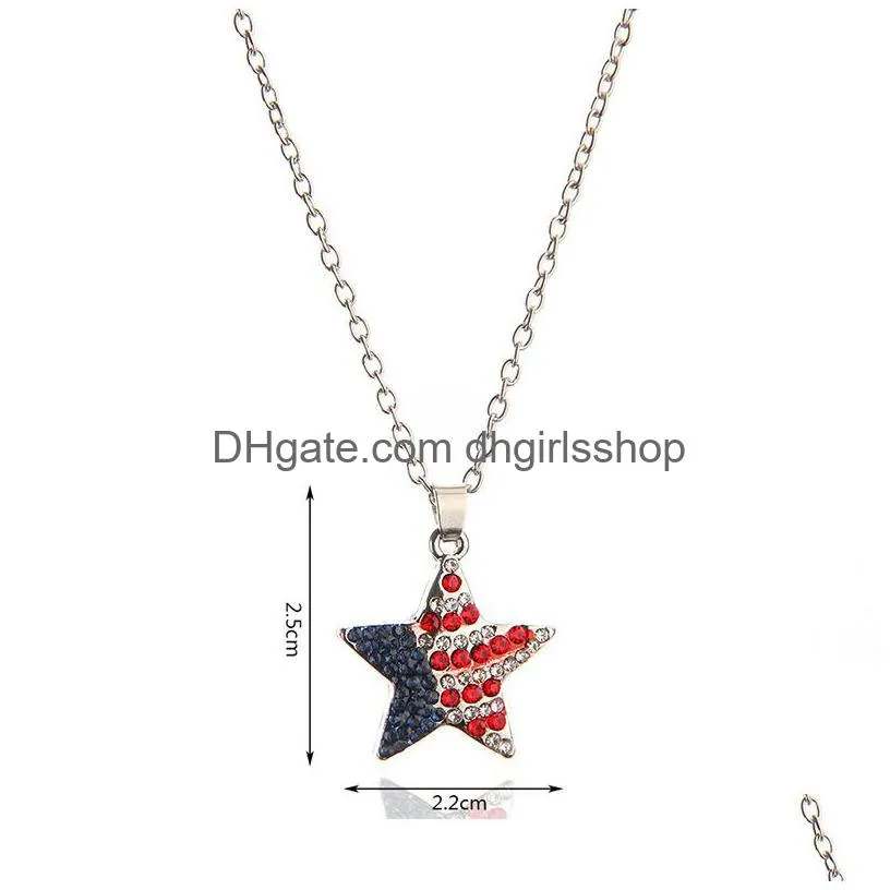 diamond american flag pendant necklace fashion crystal hip hop round five pointed star us flags tag necklaces women decoration jewelry