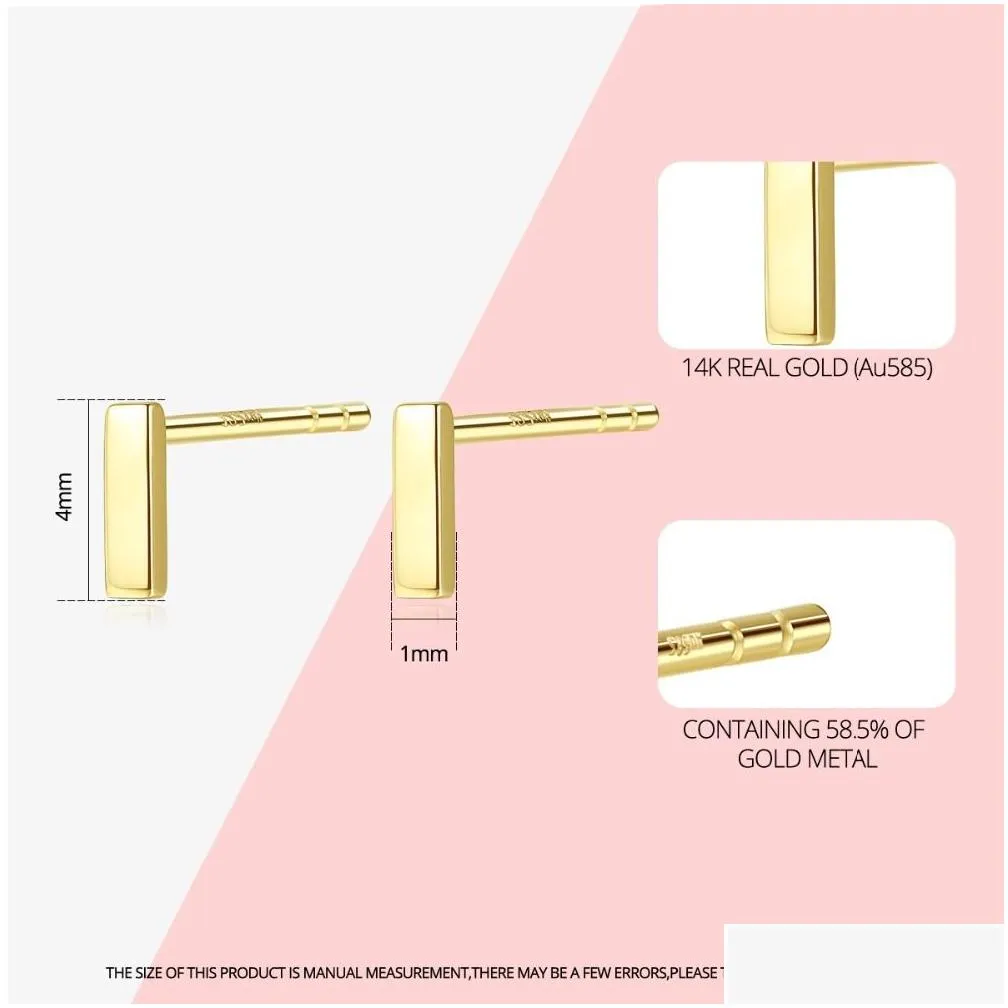 pag mag solid 14k gold 585 t bar stud earrings minimalism real gold earrings for women korean square pendientes fine jewelry 210325