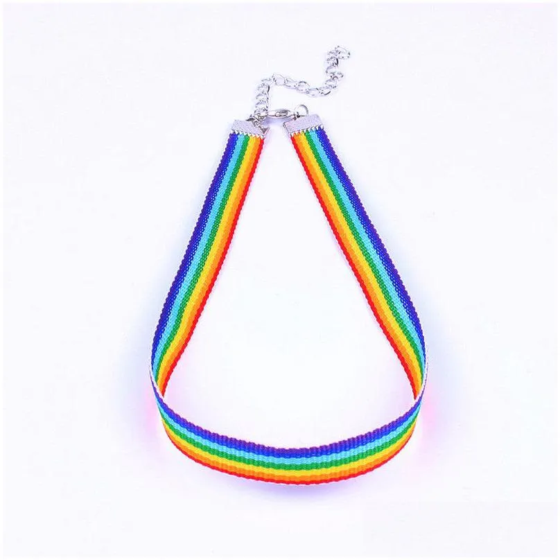 lace necklace men women gay pride rainbow choker necklaces ribbon collar hip hop jewelry drop ship