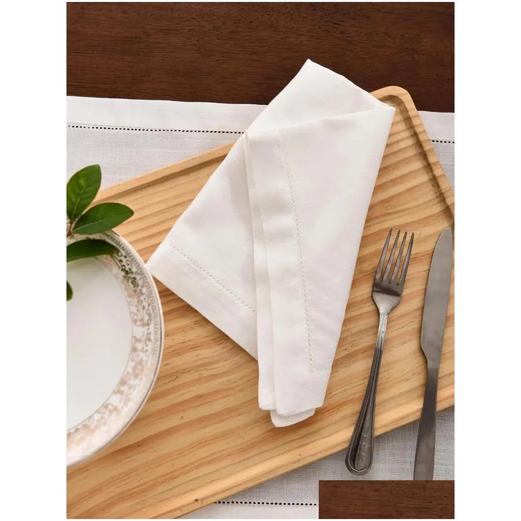table napkin 12pcs napkins wedding party dinner white cloth restaurant home cotton linen handkerchie 4 size