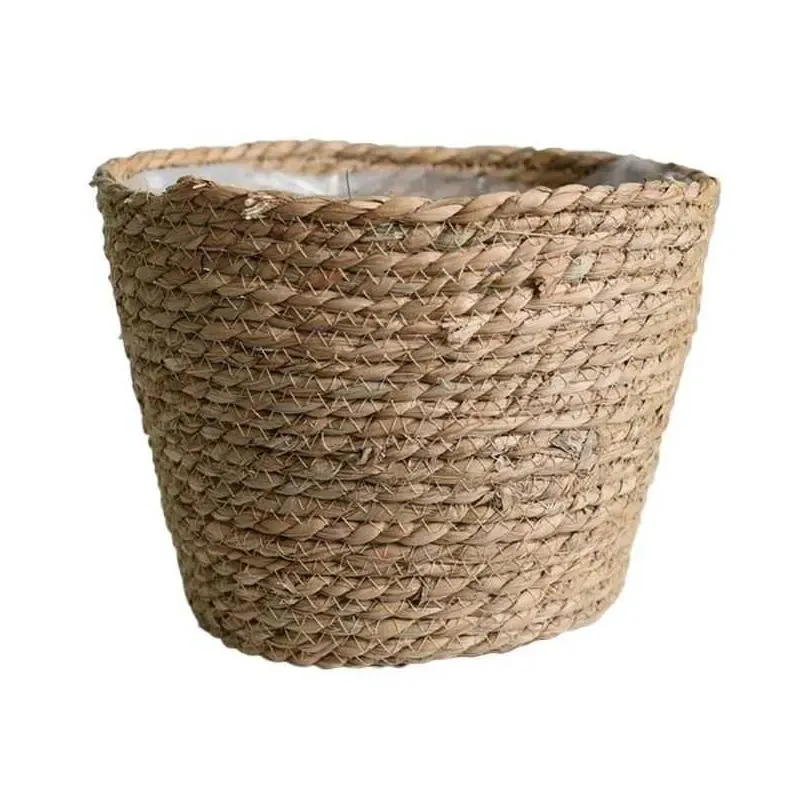 nordic handmade straw storage basket indoor outdoor flower pot plant container home living room bedroom decoration 210615