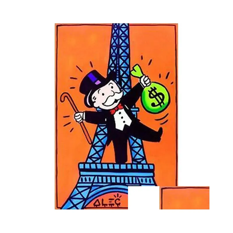 alec monopoly graffiti art money canvas painting posters and prints wall art picture for living room home decoration cuadro woo