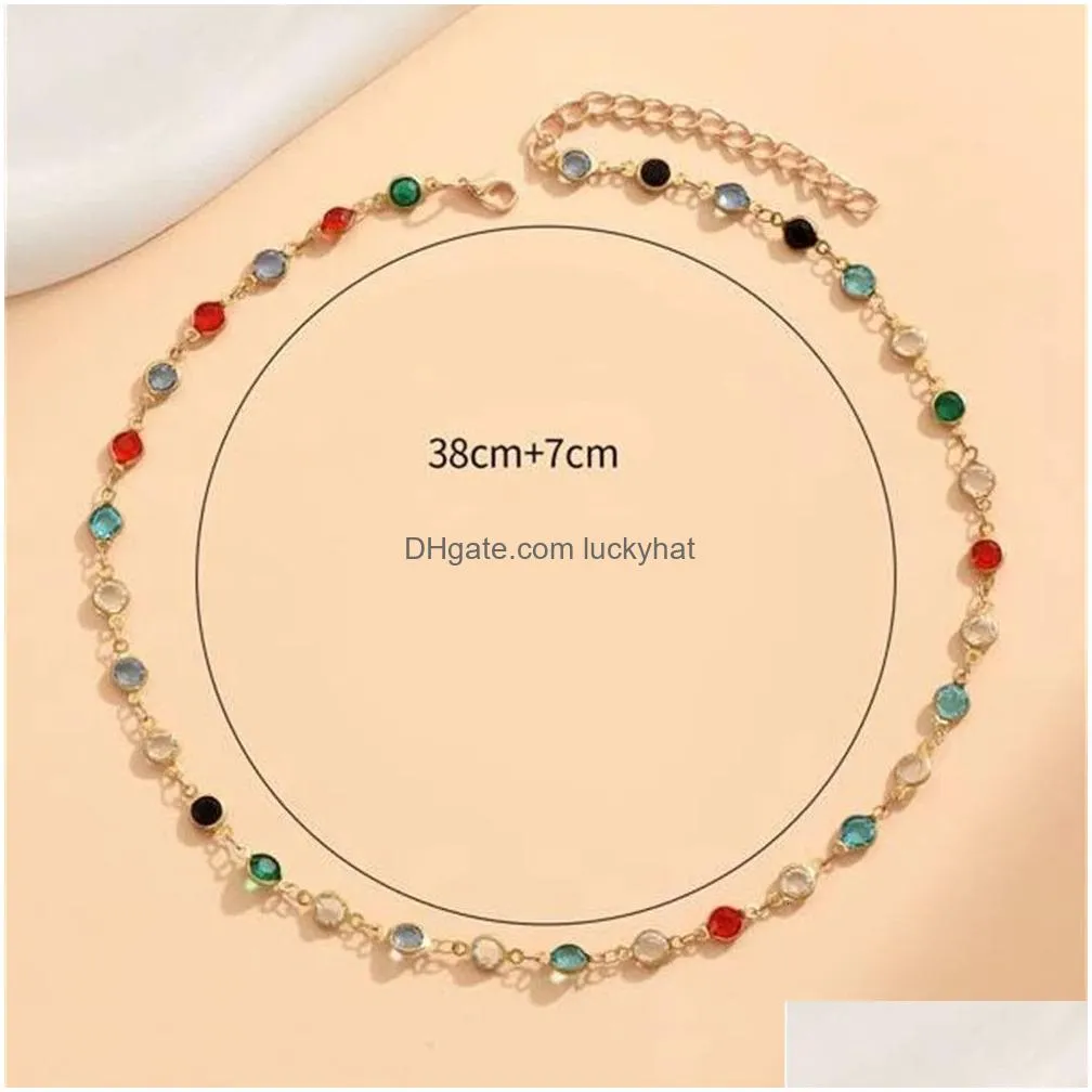pendant necklaces boho fashion vintage color crystal chain choker necklace for women female girl gift simple baroque collar jewelry wholesale
