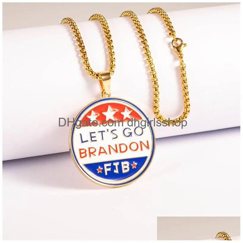 personalized lets go brandon pendant necklace american round letter necklace mens and womens fashion accessories