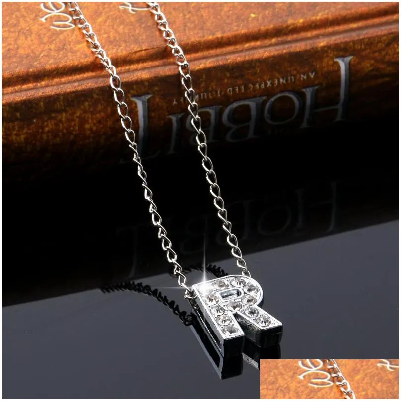 a-z english alphabet letter necklace diamond crystal initials letters pendants for women girls chain fashion hip hop jewelry drop ship