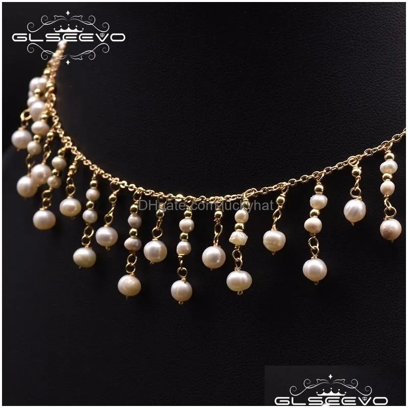 pendant necklaces glseevo natural  water small pearl necklace luxury for women wedding engagement tassel chain choker fine jewellery gn0224