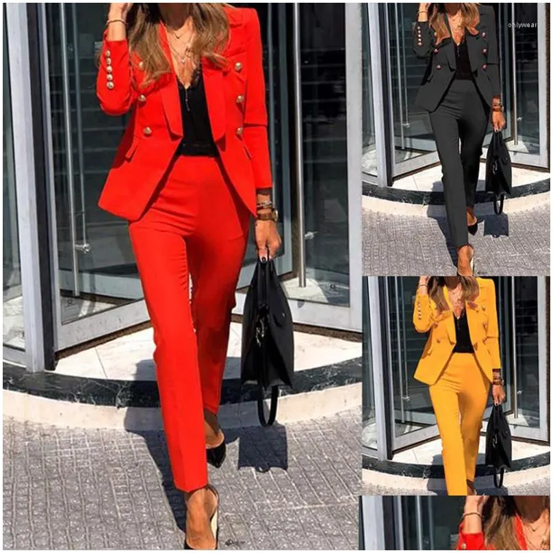 womens two piece pants women winter womens set tracksuit full sleeve ruffles blazers pencil suit office lady outfits uniform