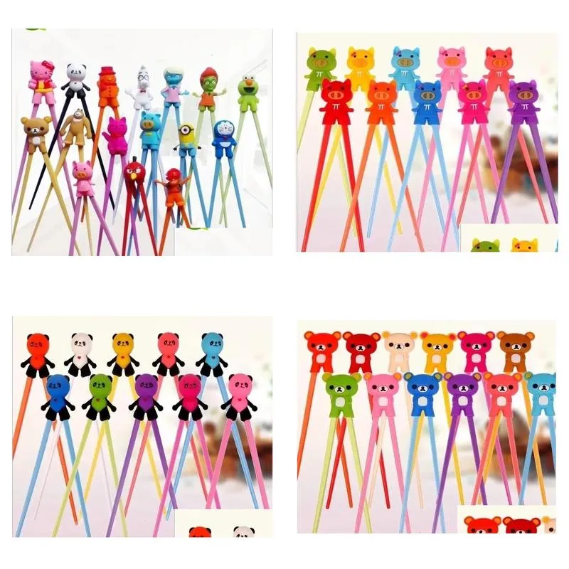 chopsticks 100 pair mixed colors cartoon kids children gift study exercise silicone head wholesale