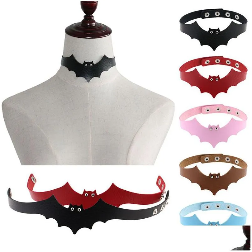 fashion jewelry accessories pu leather bat wings choker necklace for children couple lovers maxi statement halloween black red yellow