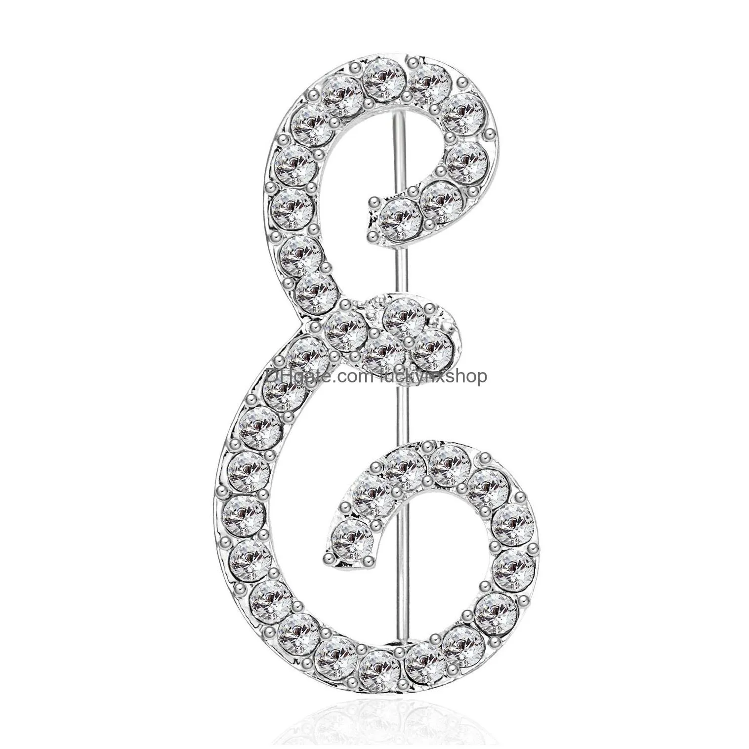 letter brooch pins initial rhinestone brooch for women crafts silvery a-z