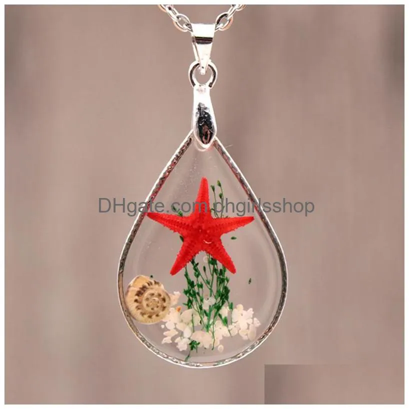 natural starfish specimen necklace resin pendant necklace fashion accessories with chain