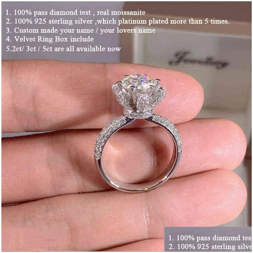 custom name certified 5 carat diamond engagement ring women 14k white gold sterling silver bridal moissanite rings wedding band