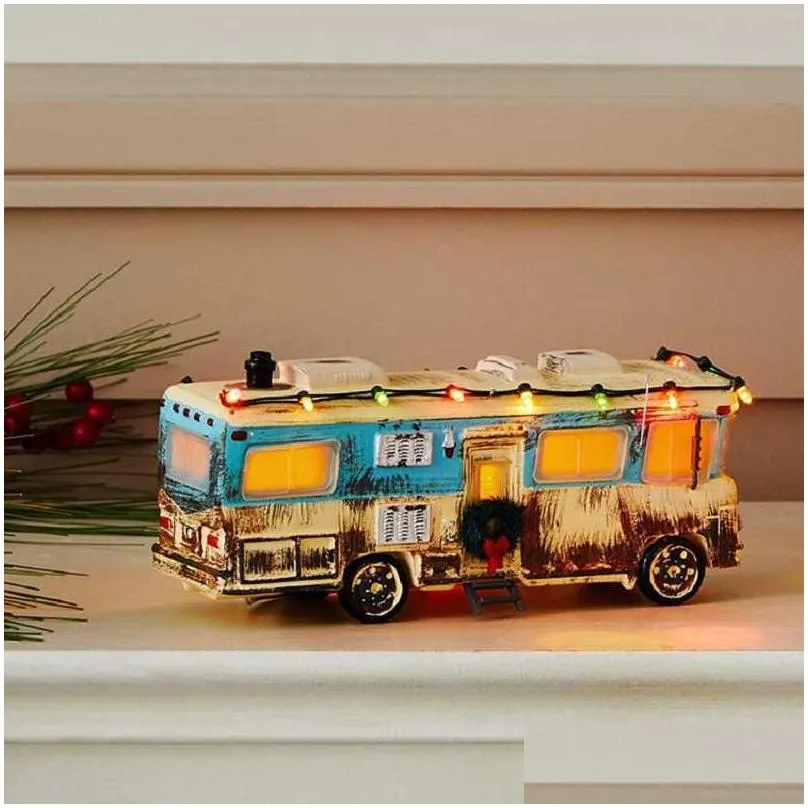 christmas decorations brightly lit building christmas santa claus car house village holiday garage decoration griswold villa home desktop figurines