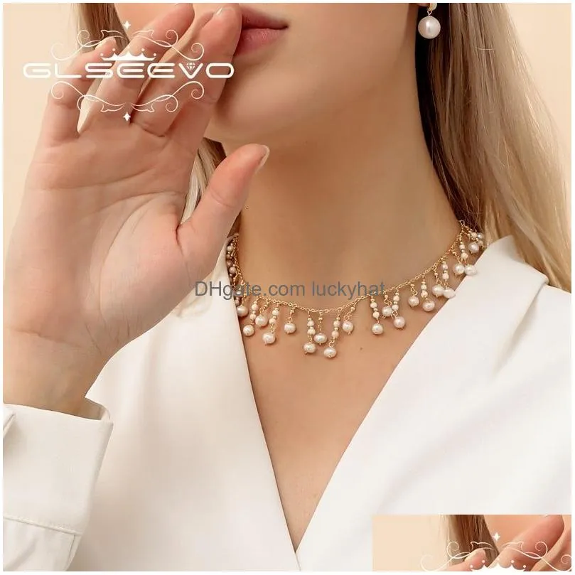 pendant necklaces glseevo natural  water small pearl necklace luxury for women wedding engagement tassel chain choker fine jewellery gn0224