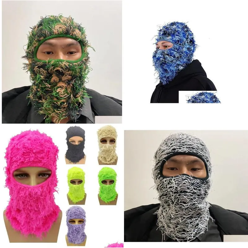 beanieskull caps hip hop full face balaclava distressed knitted ski mask sheisty 230529