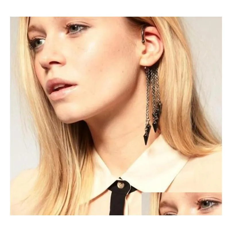 european and american punk designer earless lug with fashional and orignal bullet long tassels ear cuff gd124