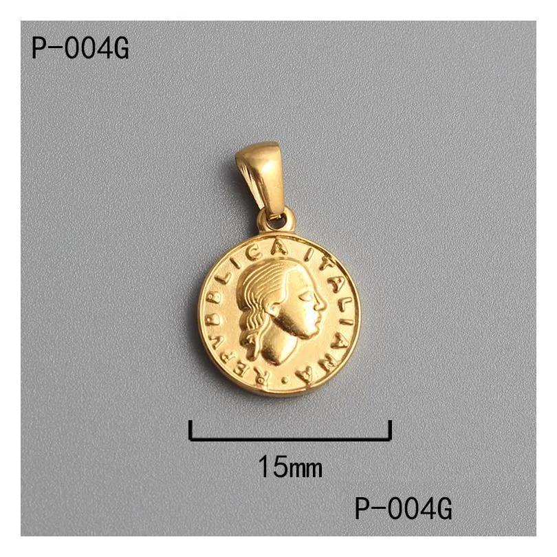 titanium steel roman coin pendant pendant vacuum electroplating stainless steel gold plated charm for diy jewelry making