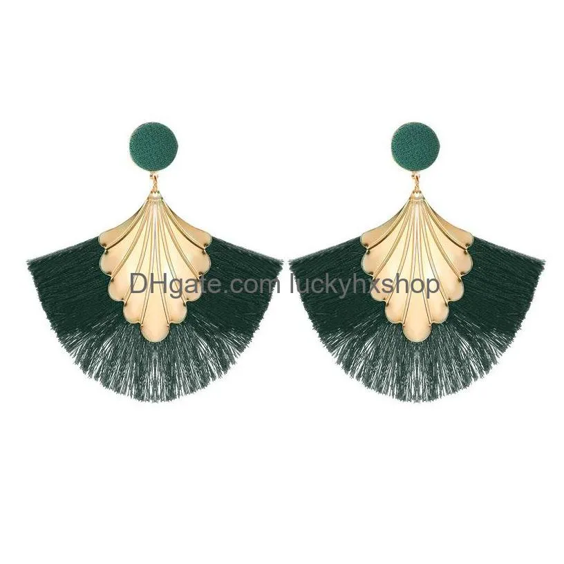  bohemia fan shaped tassel earrings for women exaggerated big statement fringed earrings vintage dangle earrings