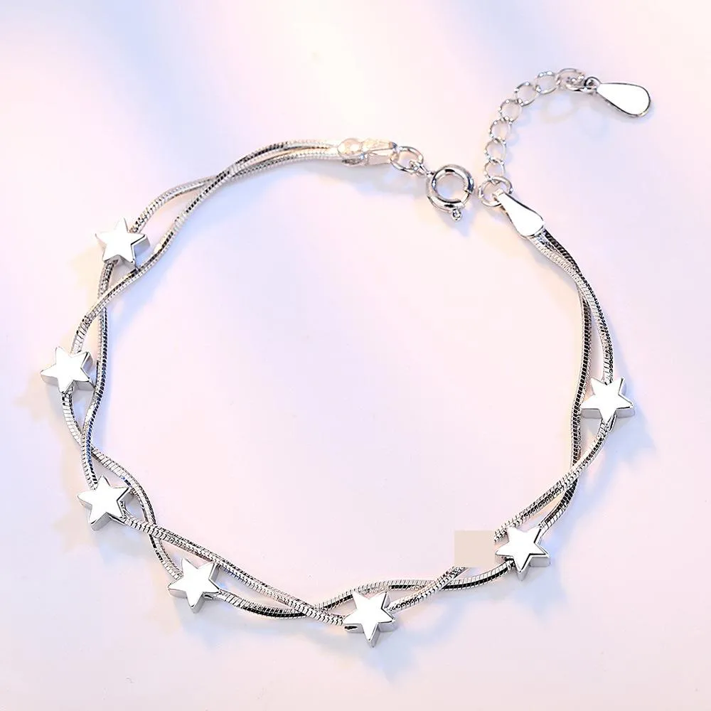 fashion love window block silver bracelet womens double snake bone chain five-pointed star bracelet bracelet jewelry