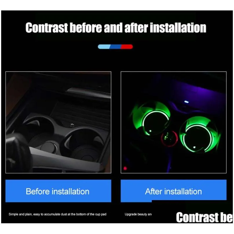 led car cup mat atmosphere lights for all cars rgb usb charging cups pad interior atmosphere-lamp