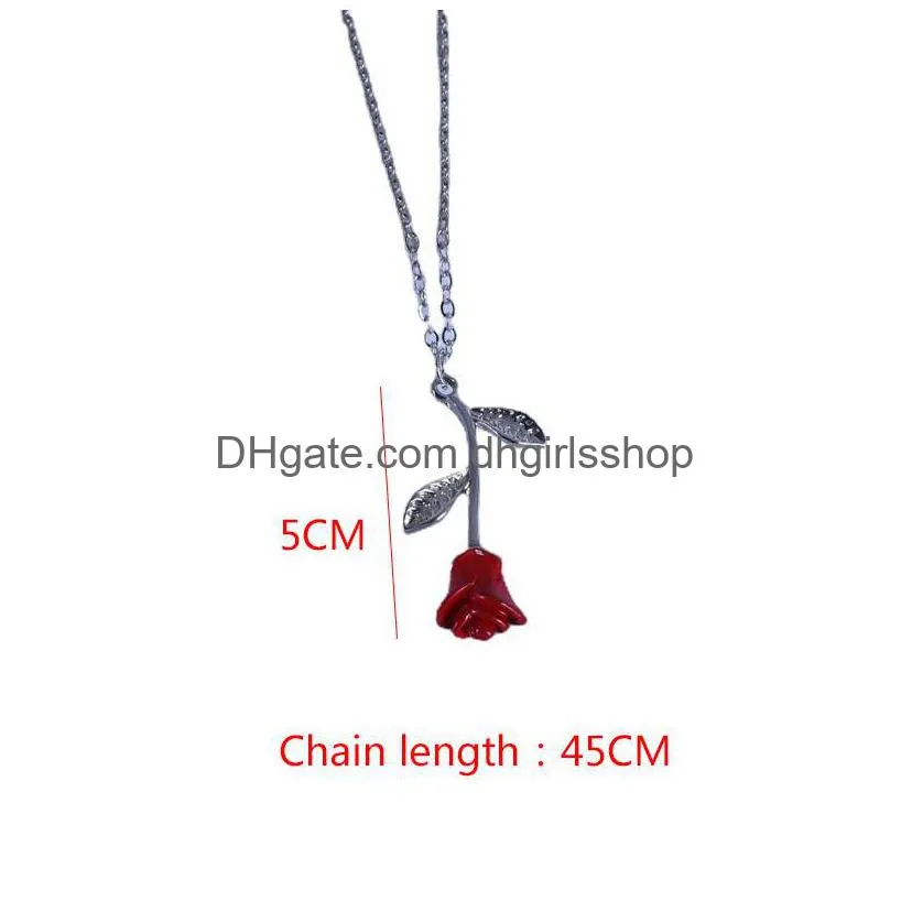 romantic red rose pendant necklace designer women jewelry necklaces valentines day gift for girlfriend party decoration accessories