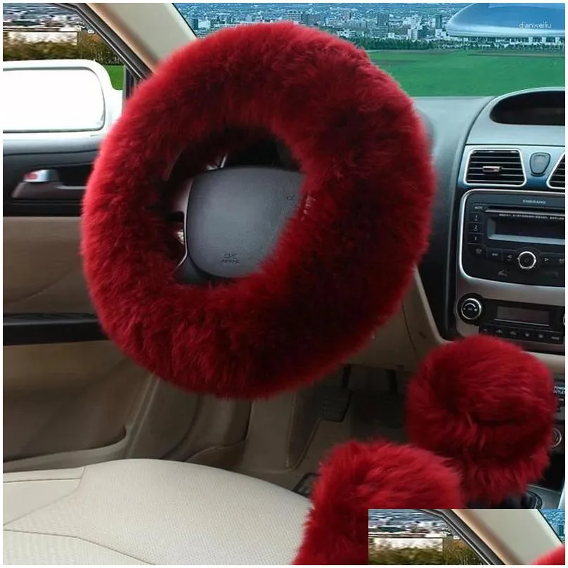 steering wheel covers 38cm red pure wool cover real sheepskin auto plush warm fluffy fuzzy car accessories women girl interior