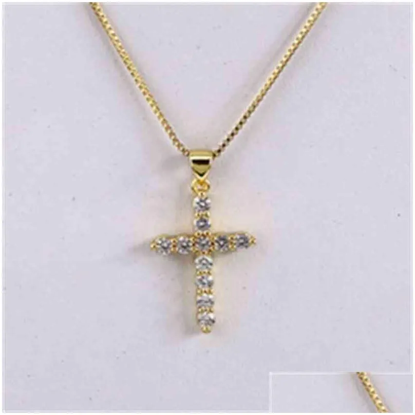 ns1082 high quality diamond christian religion jewelry gold plated stainless steel chain cz micro pave cross pendant necklace