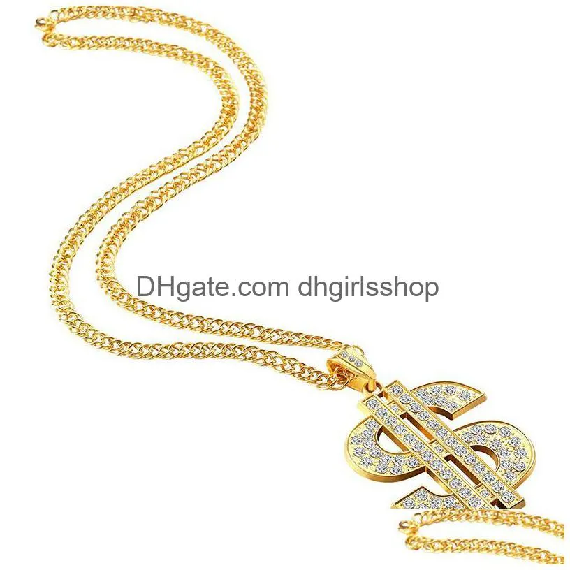 diamond dollar pendant necklace creative metal necklace party decoration hip hop fashion jewelry accessories