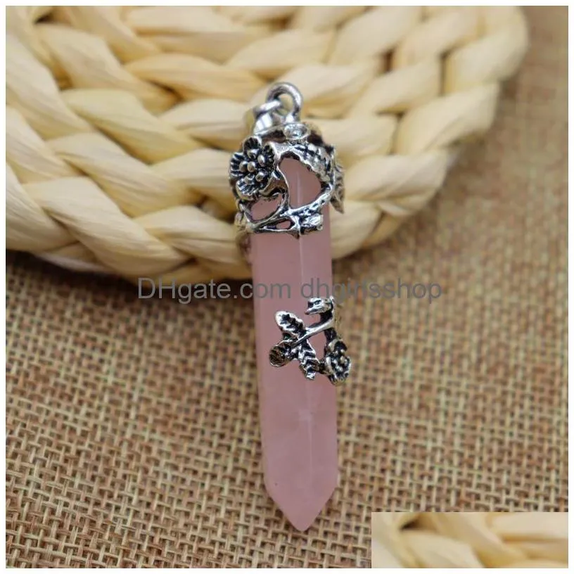 natural crystal stone necklace creative plum blossom crystal column pendant necklaces with chain jewelry accessories