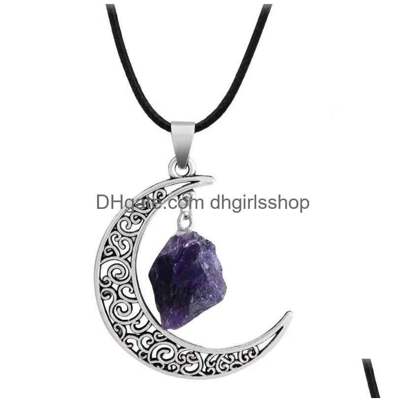 natural crystal stone necklaces starry sky moon gemstone pendant necklace sweater decoration fashion jewelry with chain