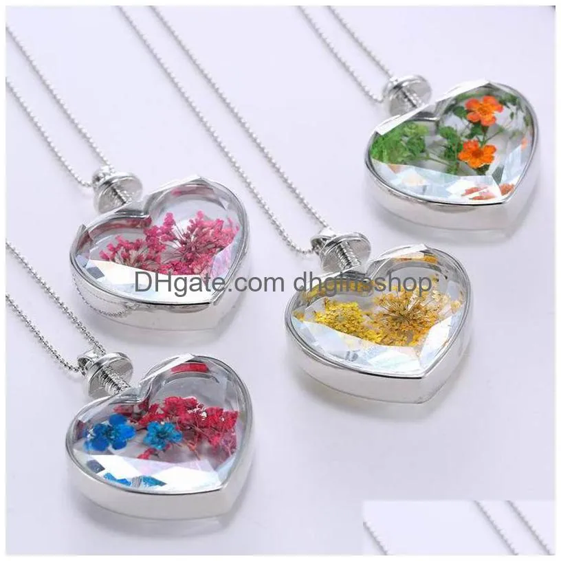 heart shaped crystal pendant necklace creative dry flower necklace womens fashion accessories