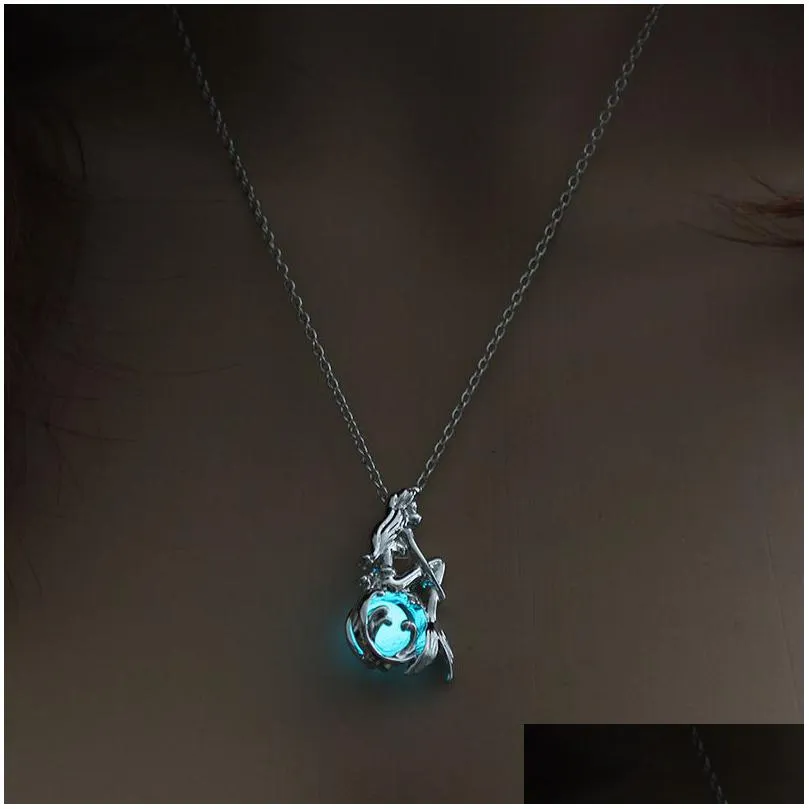 cage luminous necklace love wish natural pearl glow in the dark mermaid pendant hollow locket necklaces drop ship